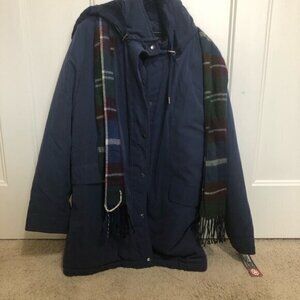 Woman’s size medium Navy Blue Faux Fir winter coat